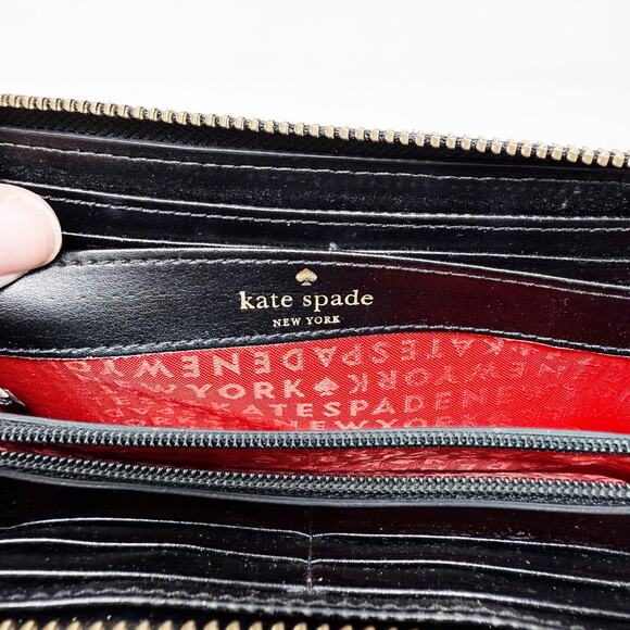 [Kate Spade] Neda Black Pebbled Leather Ace of Spades Zip Around Wallet *FLAW* - Picture 4 of 12